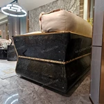 Modern Luxury Sofa Set with High-Gloss Natural Burl Wood Veneer, Full-Wrap Polished Gold Stainless Steel Frame & Handcrafted Braided Detail